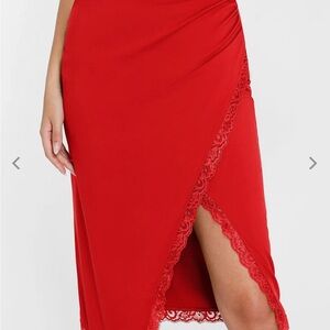 Elegant Red Lace Trim Skirt
